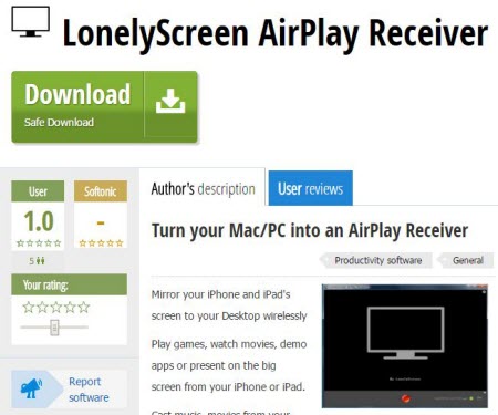 LonelyScreen AirPlay receiver PC