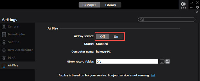 AirPlay Set on 5KPlayer