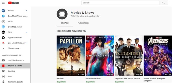 free movie streaming site youtube