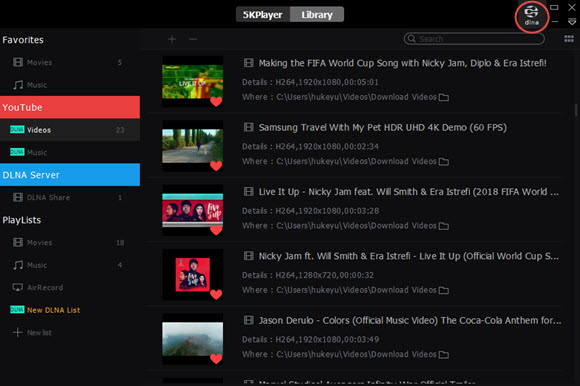 Add more videos to 5KPlayer DLNA playlist