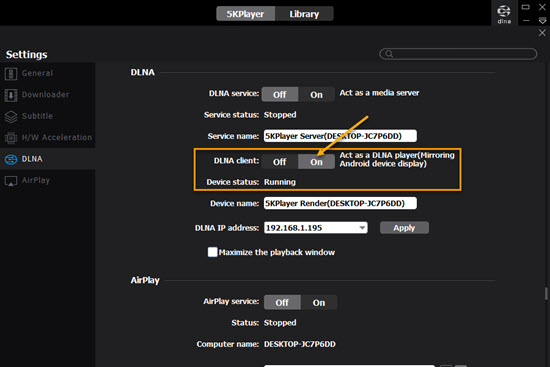 5KPlayer DLNA client
