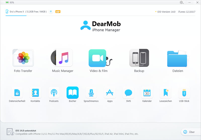 DearMob iPhone Manager Home Screen