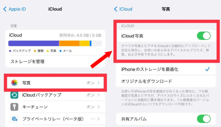 iCloud 写真 アップロードされない