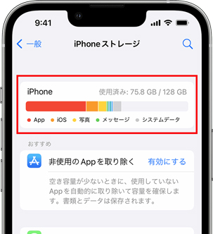 移行先のiPhoneのストレージ容量が不足している