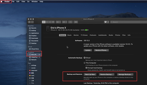 Backup iPhone with Finder macOS Catalina