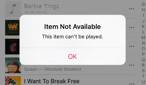 Apple music items not available