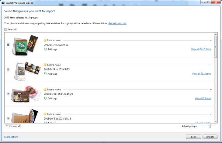 Import videos to folders