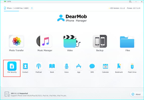 DearMob iPhone Manager User Interface