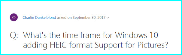 Microsoft Forum User Request for HEIC