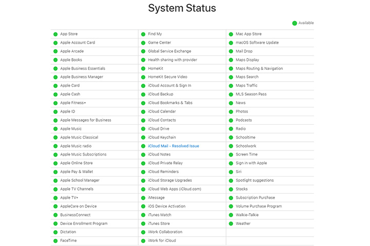Check Apple iCloud Server Status