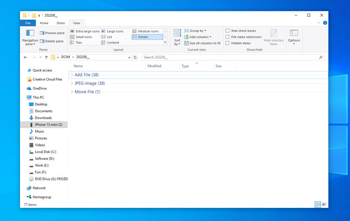 Import Photos from iPhone to PC via File Explorer