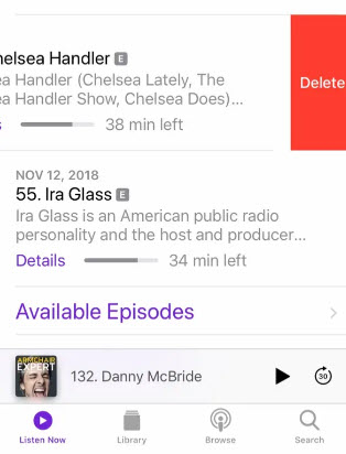 Delete podcasts data to free up space