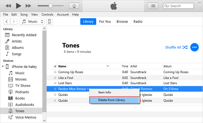 Delete ringtones from iTunes