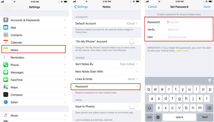 Enable Password Protection for Notes APP