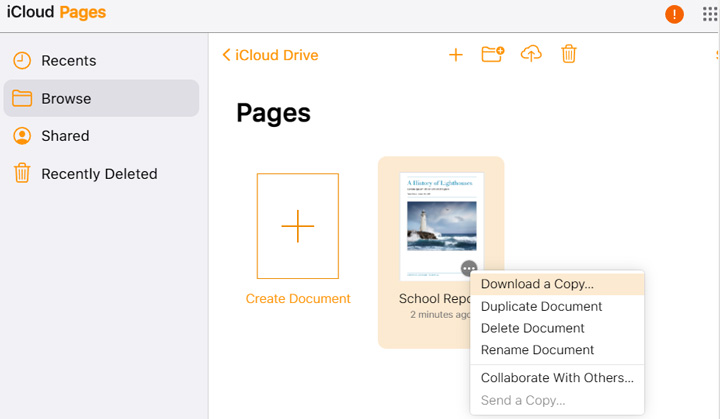Export Pages from iCloud