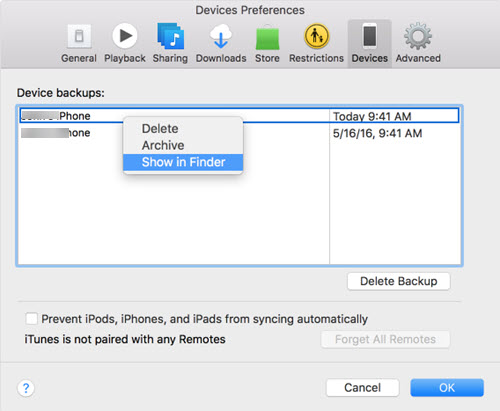 Locate iPhone Backups