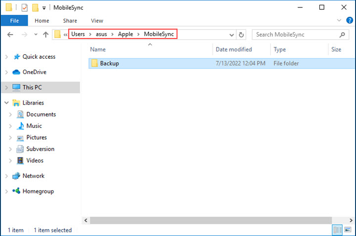 Locate iPhone backup file on Windows