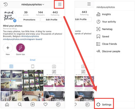Free space in Instagram settings