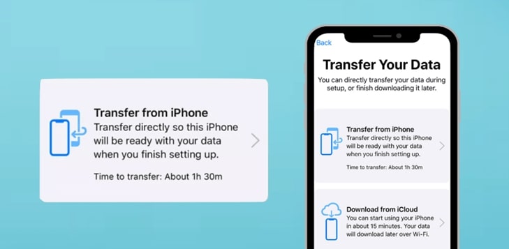 Choose how you want to transfer data to the new iPhone