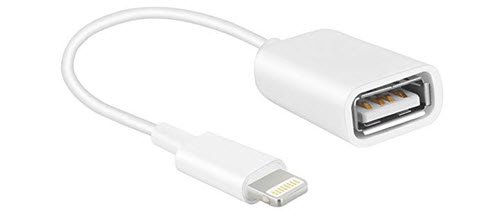 Transfer photos from camera to iPhone with a USB adaptor