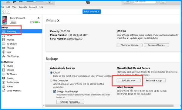 Backup iPhone to Mac via iTunes