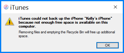 iTunes failed not enough disk space