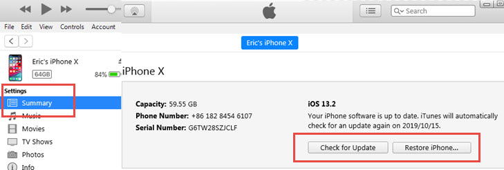 Factory reset iPhone by restoring in iTunes
