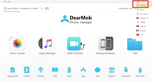 DearMob iPhone Manager Settings