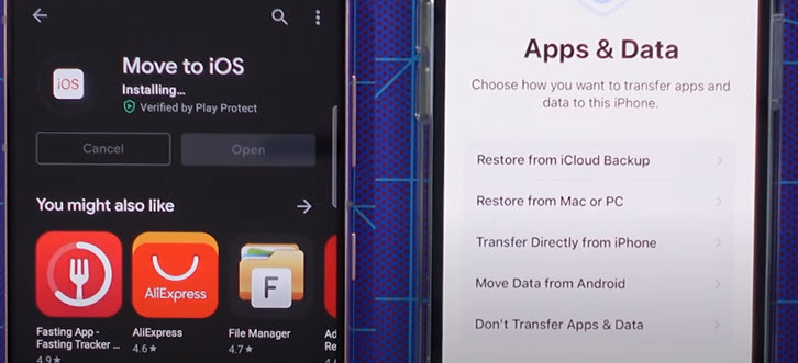 Move to iOS on Anroid and Apps and Data Screen on iPhone