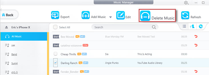 delete music