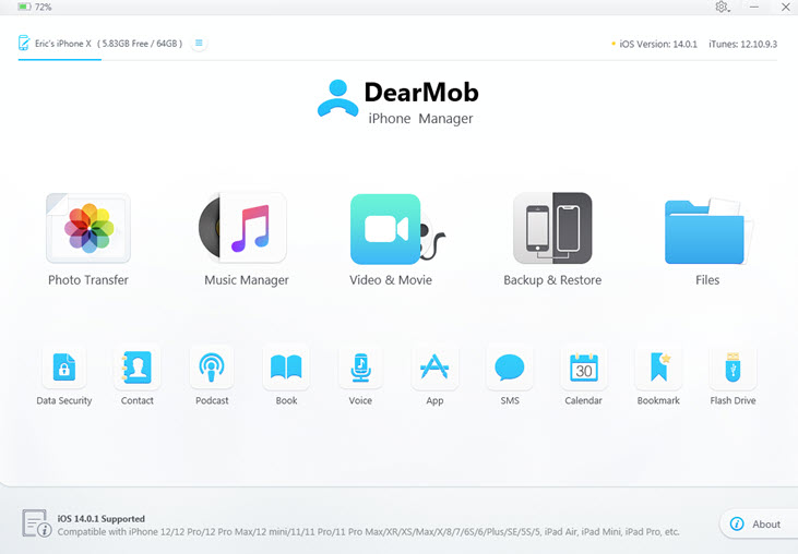 Main Interface of DearMob iPhone Manager