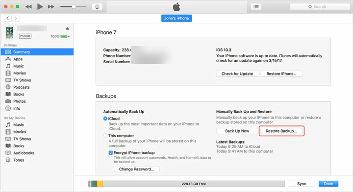 Recover Deleted Photos from iPhone with iTunes