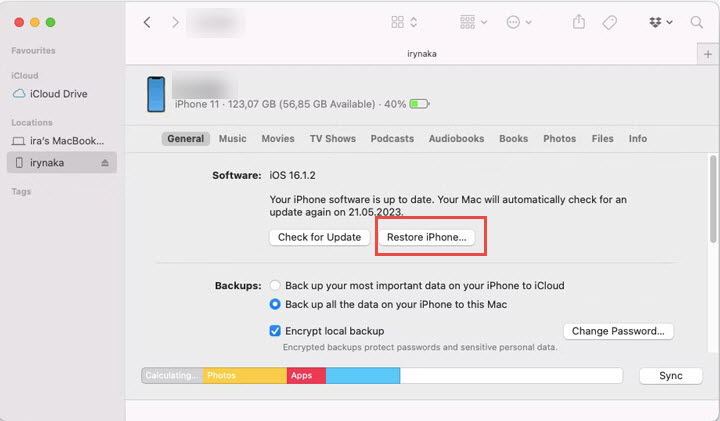 Recover Deleted Photos from iPhone with Finder