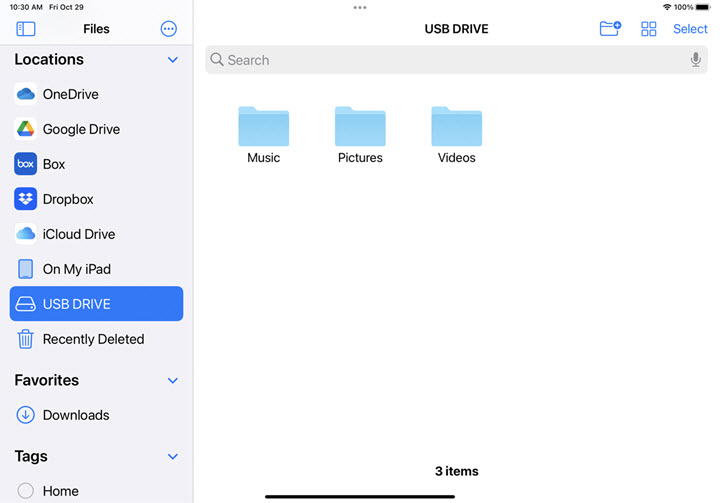 Tranfer files from USB to iPad without computer