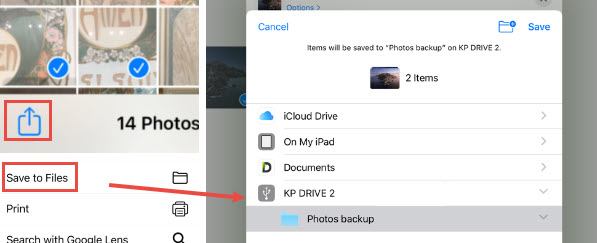 Transfer iPhone photos directly to flash drive via Files app