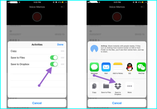 Transfer Voice Memo with Dropbox 