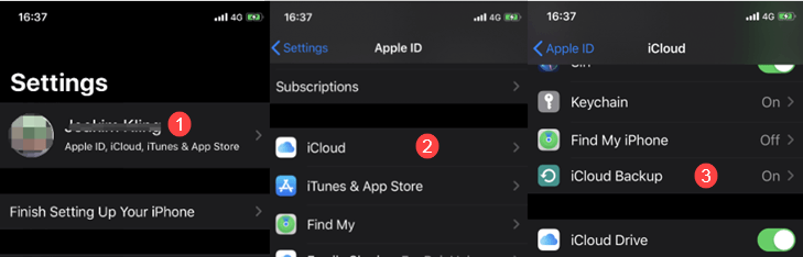 Toggle on iCloud backup