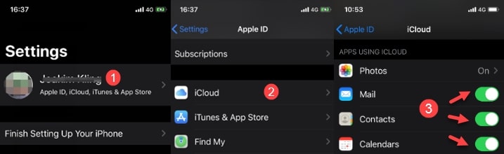 Toggle on iCloud syncing