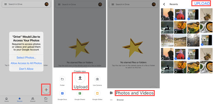 How to upload photos to Google Drive from iPhone manually