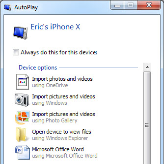 Windows AutoPlay popup