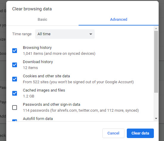 Clear Browsing Data