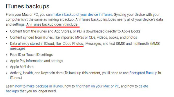 Exclude photos from iPhone backup iTunes