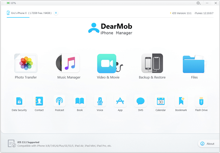 DearMob iPhone Manager interface