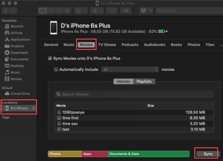 Send Samsung videos to iPhone using Finder