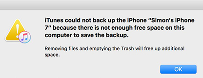 iTunes Backup Loaction Storage Full