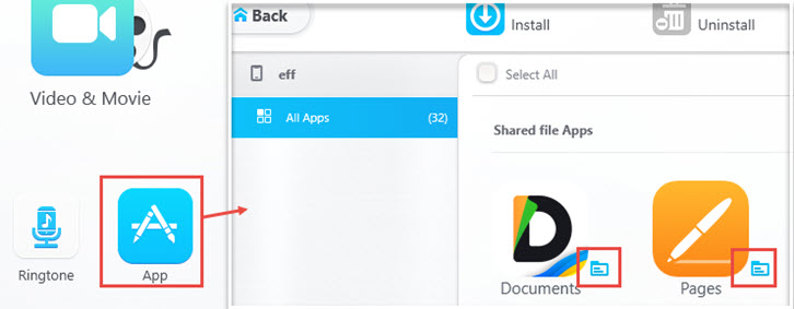 Go to the file sharing app via the App module