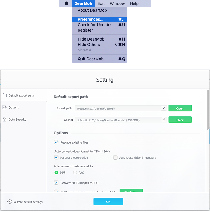 basic setting of DearMob