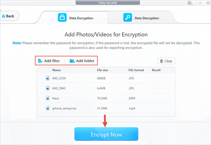 Add file for encryption on PC