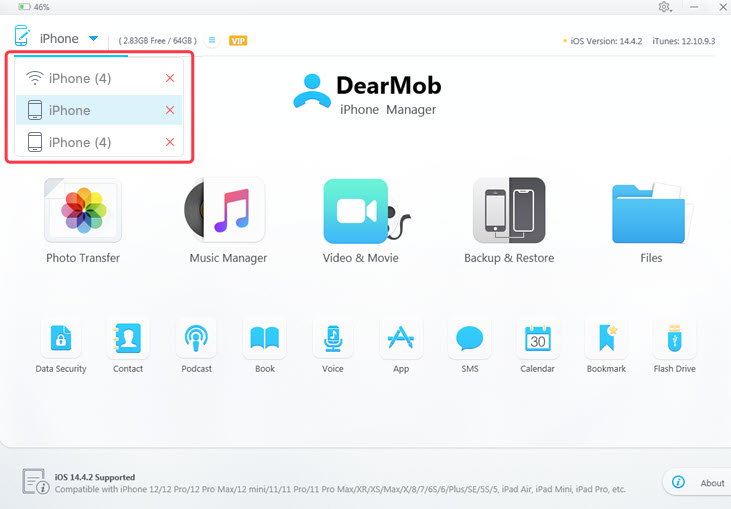DearMob iPhone Manager Interface