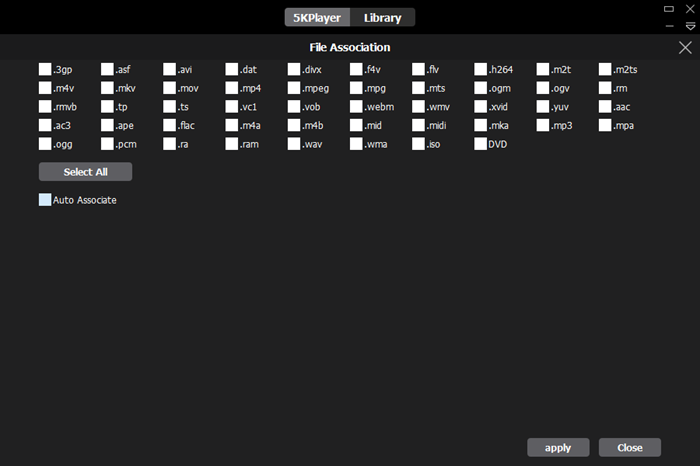 5KPlayer File Association